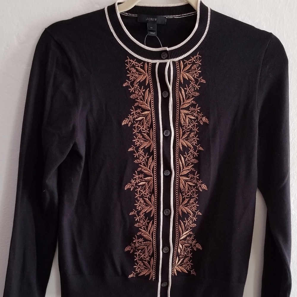 NWT J. Crew Black Gold Embroidered Cardigan Sz M